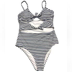 Sugar Coast Women’s Swimsuit One Piece Striped Ties Adjustable Straps High Cut